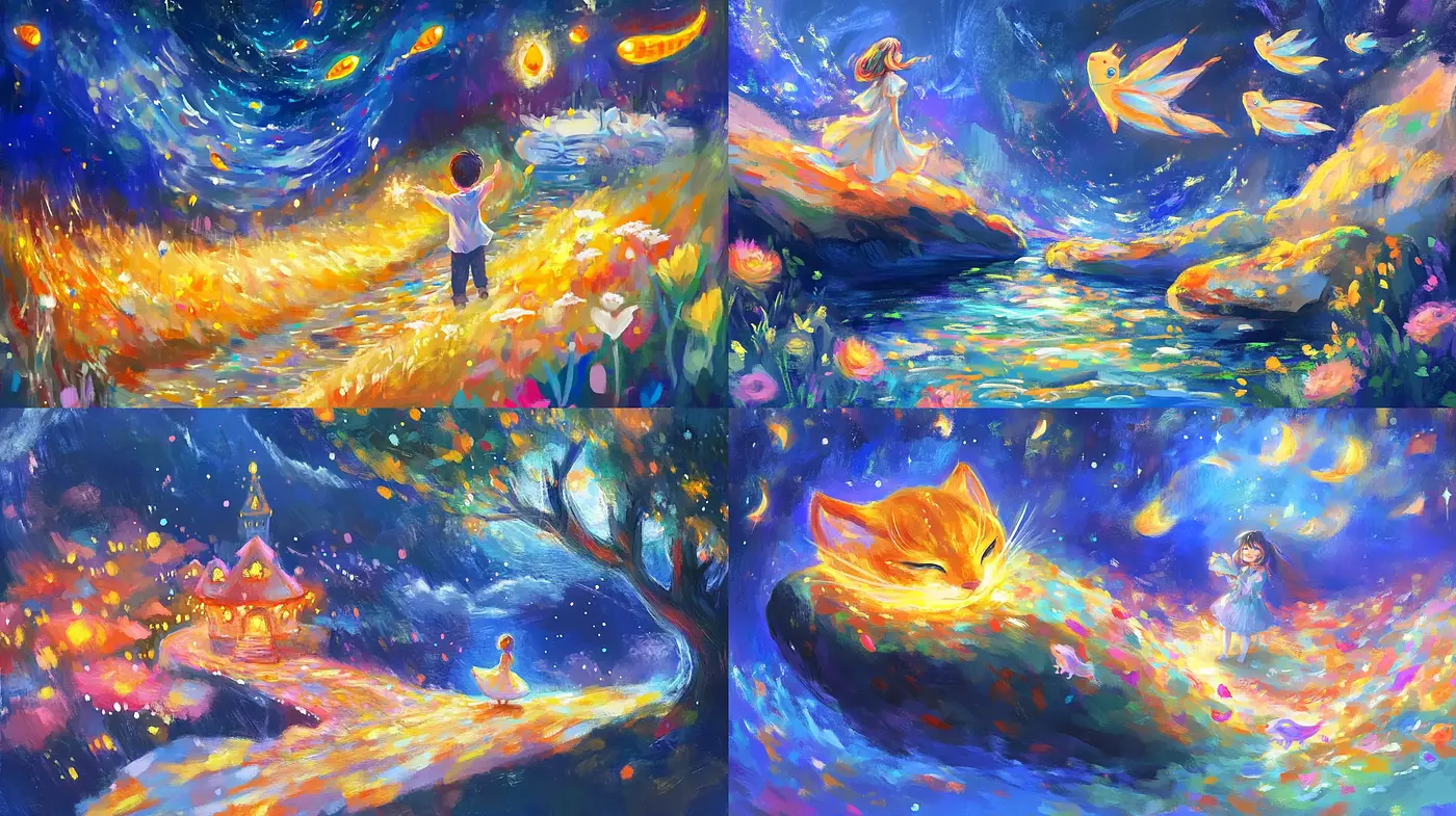 Enchanted Whimsical Dreamscape: A Fusion of Vivid Colors and Expressive Brushwork - Midjourney sref style