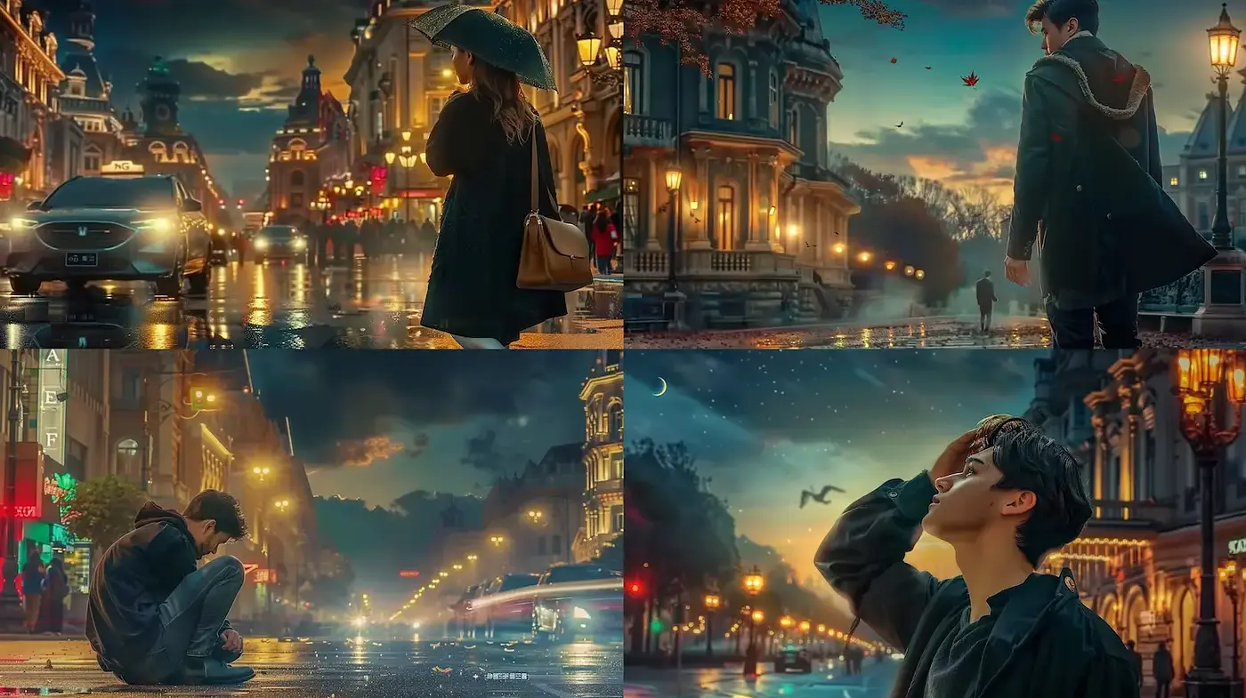 Melancholic Urban Nightscapes with a Surreal Touch - Midjourney sref style