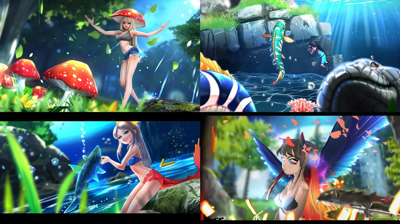 Luminous Dreamscape: An Ethereal Blend of Anime-Inspired Vibrance and Fantastical Nature - Midjourney sref style