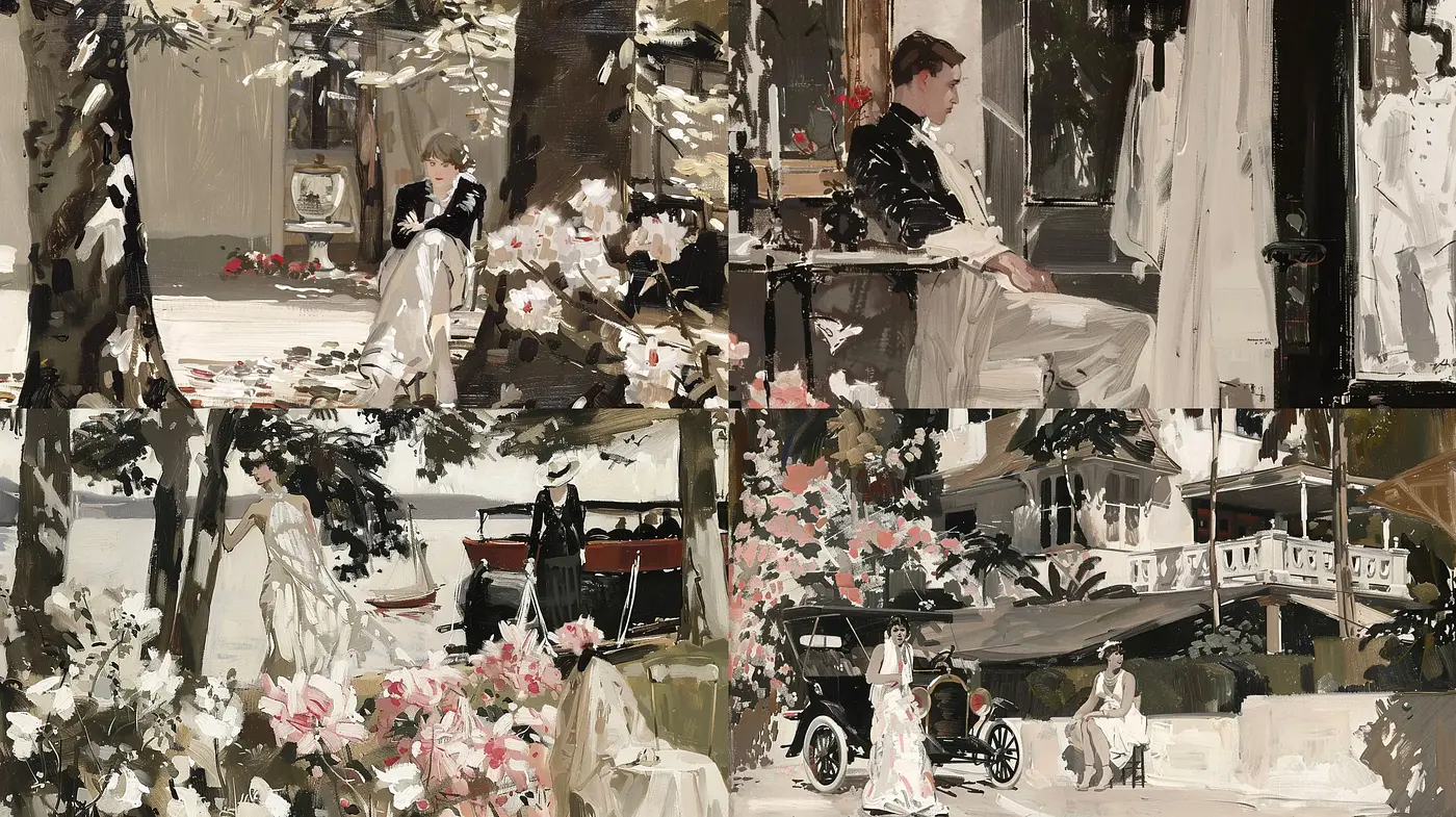 Elegiac Brushstrokes of Monochromatic Nostalgia - Midjourney sref style