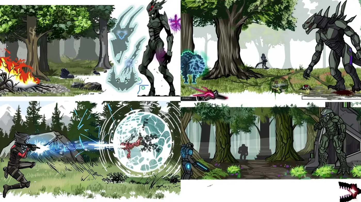 Mystical Arboreal Action Scenes with Dynamic Contrasts - Midjourney sref style