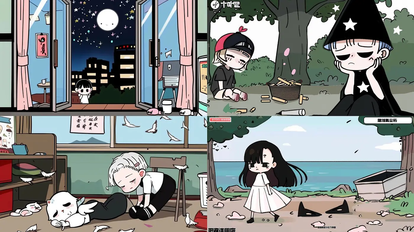 Whimsical Anime-Inspired Illustrated Tableaux with Pastel Storybook Vibes - Midjourney sref style