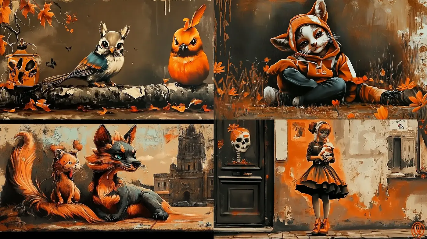 Autumnal Amber Hues in Stylized Illustrative Art - Midjourney sref style