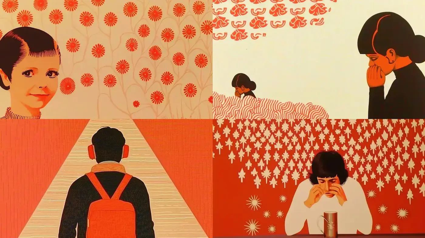 Stylized Illustrations with a Retro Aesthetic and Warm Earthy Tones - Midjourney sref style