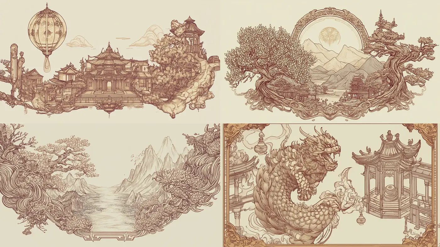 Ethereal Sepia-Toned Mythological Vistas - Midjourney sref style
