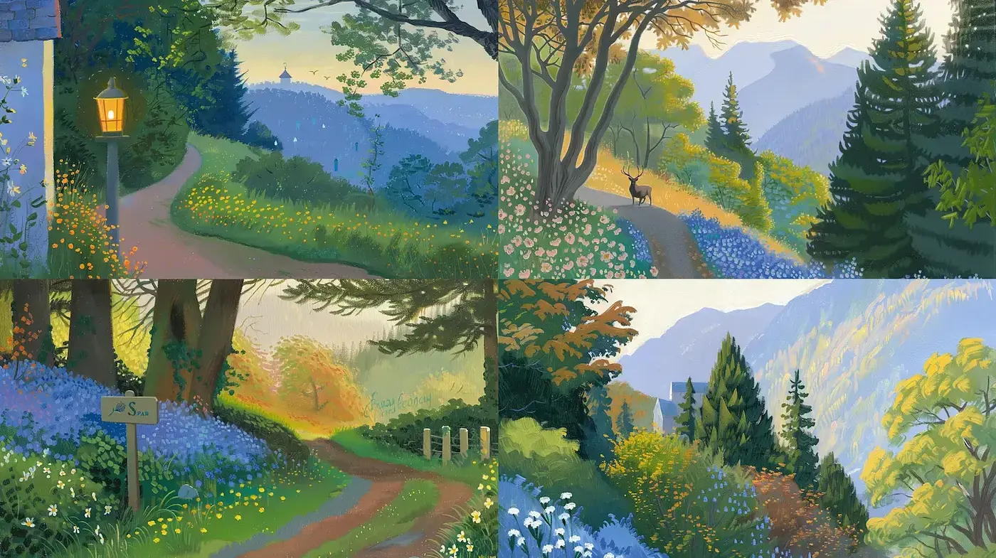 Serene Nature Landscapes with a Whimsical Touch - Midjourney sref style