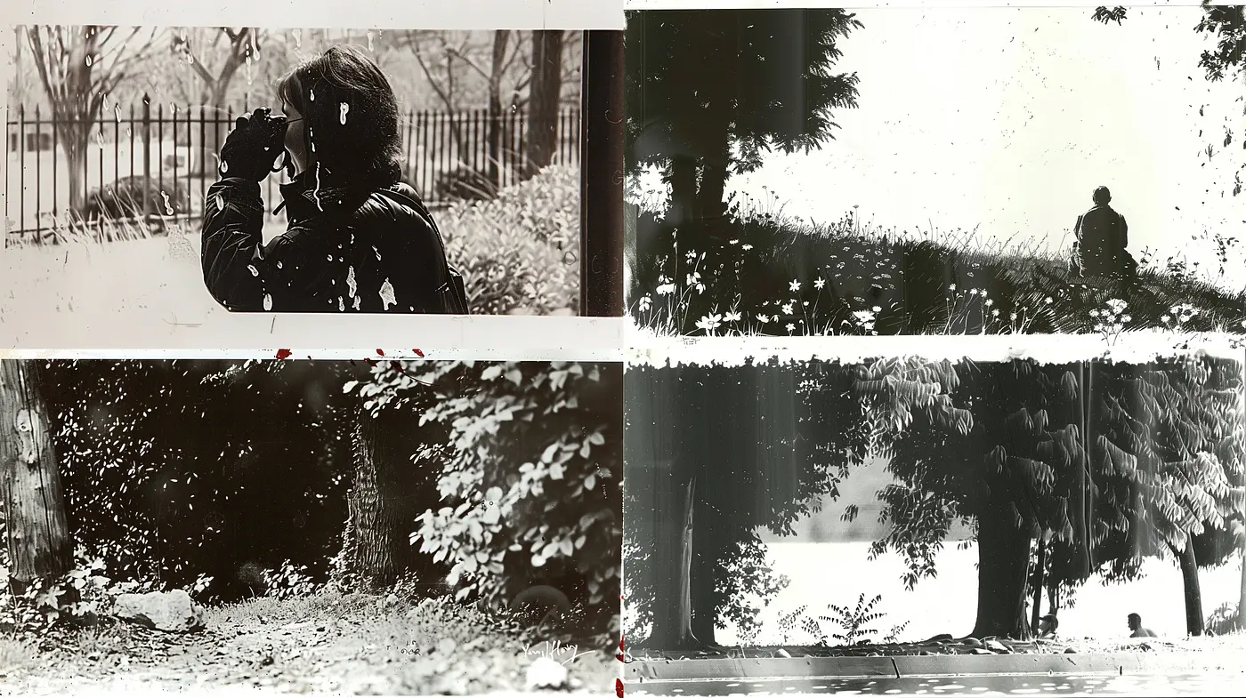 Monochromatic Memoirs of a Distorted Serenity - Midjourney sref style