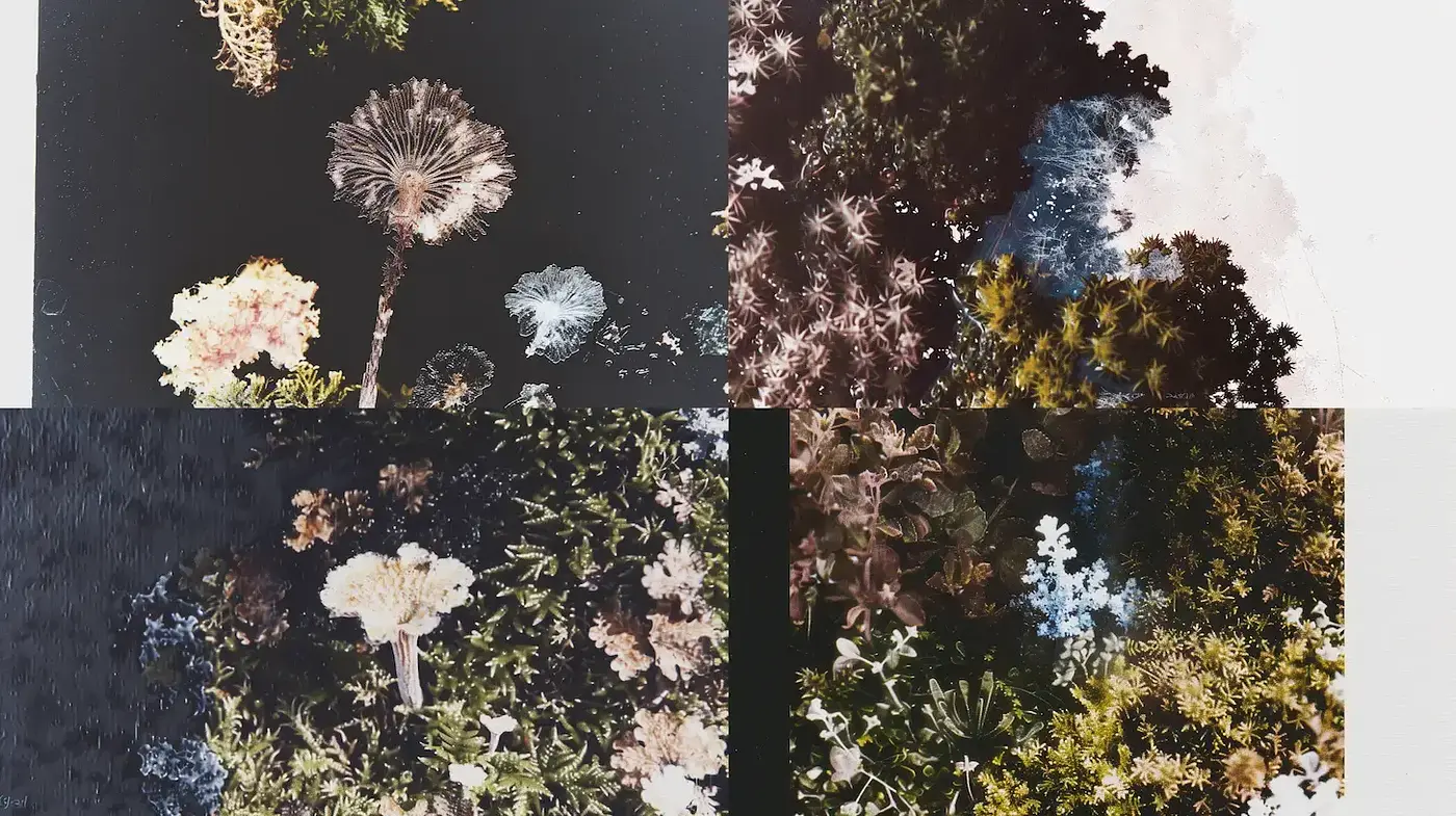 Nature inspired floral study with abstract textures and muted tones - Midjourney sref style