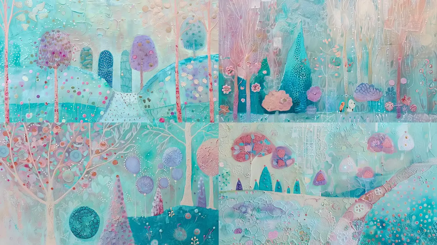 Ethereal Pastel Dreamscape: An Ode to Whimsical Textured Fantasies - Midjourney sref style