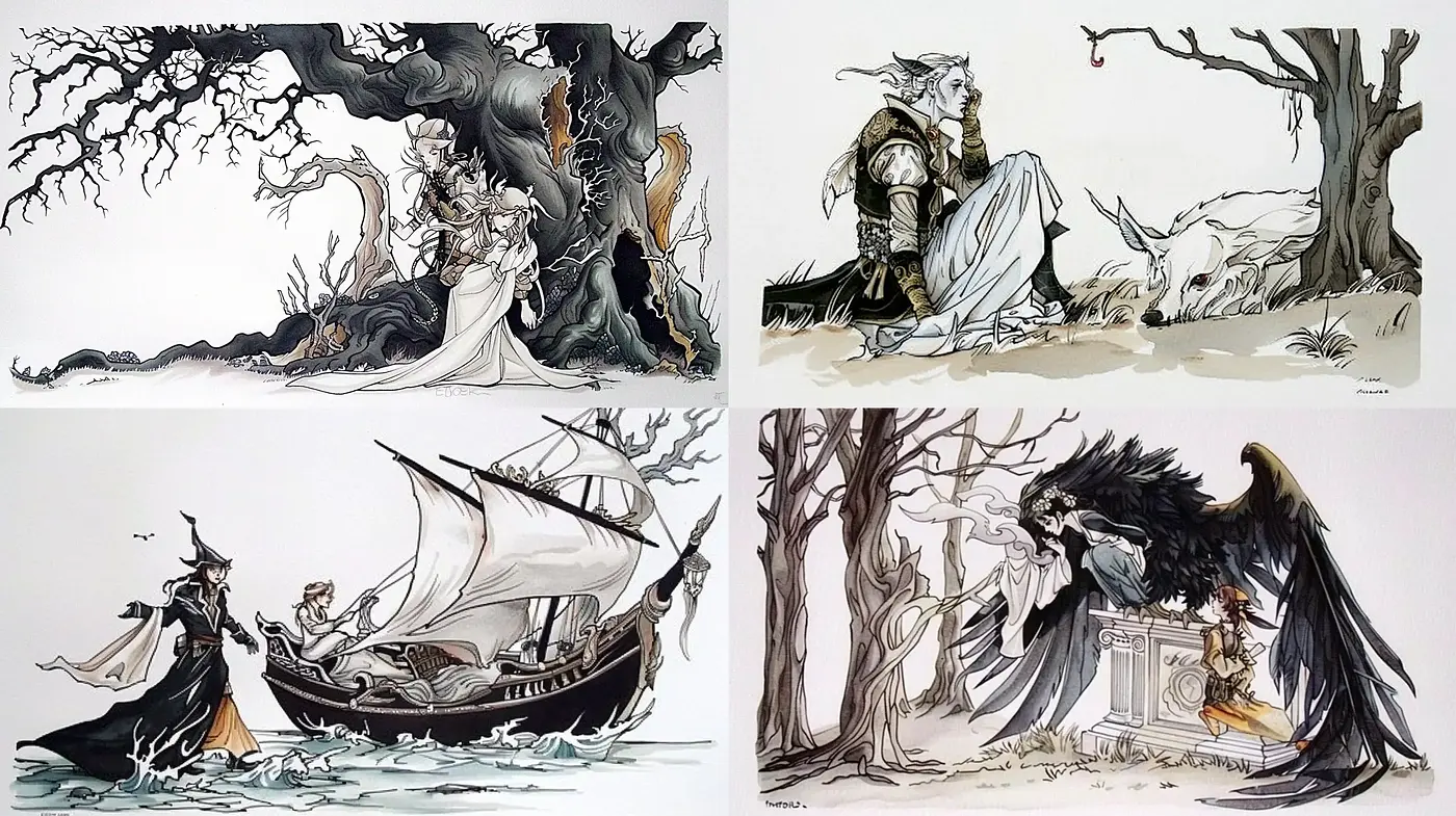Ethereal Ink-Washed Fantasy Tableaus - Midjourney sref style
