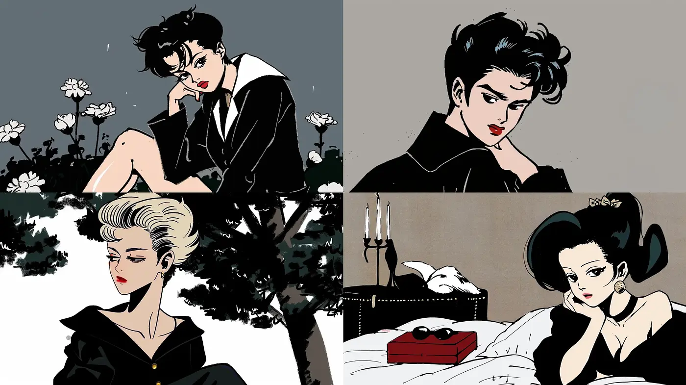Elegance and Drama in Vintage Comic Noir - Midjourney sref style