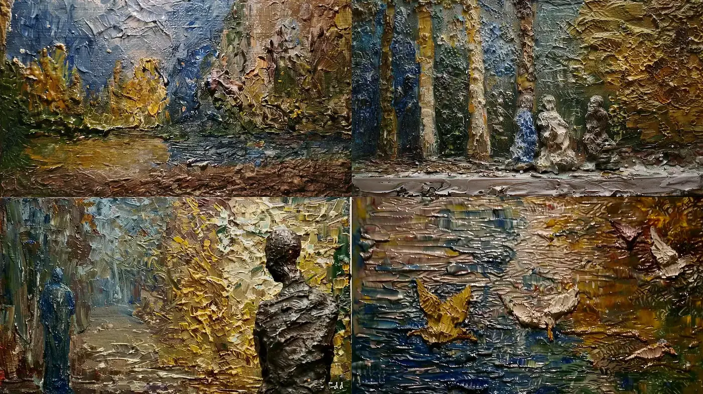 Textured Impressionistic Landscape with Evocative Atmosphere - Midjourney sref style