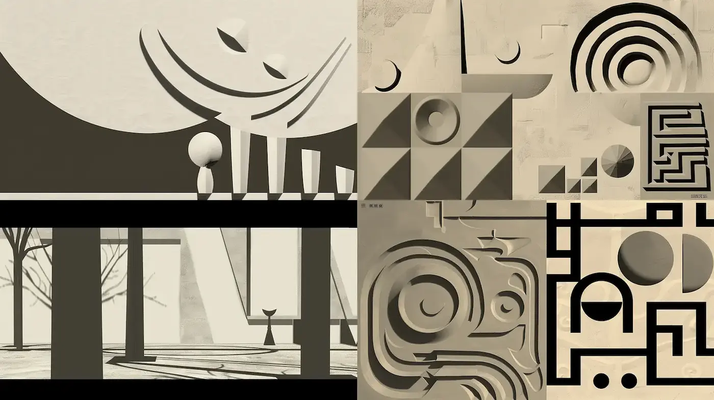 Abstract Composition with Geometric and Organic Elements in Monochrome - Midjourney sref style