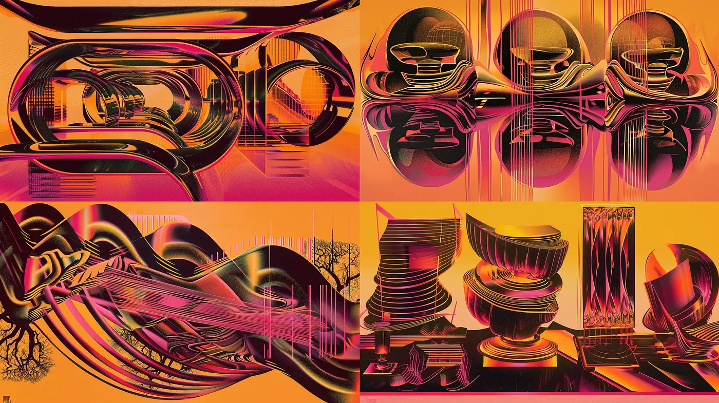 Futuristic Synthwave Fusion with Abstract Geometric Forms - Midjourney sref style