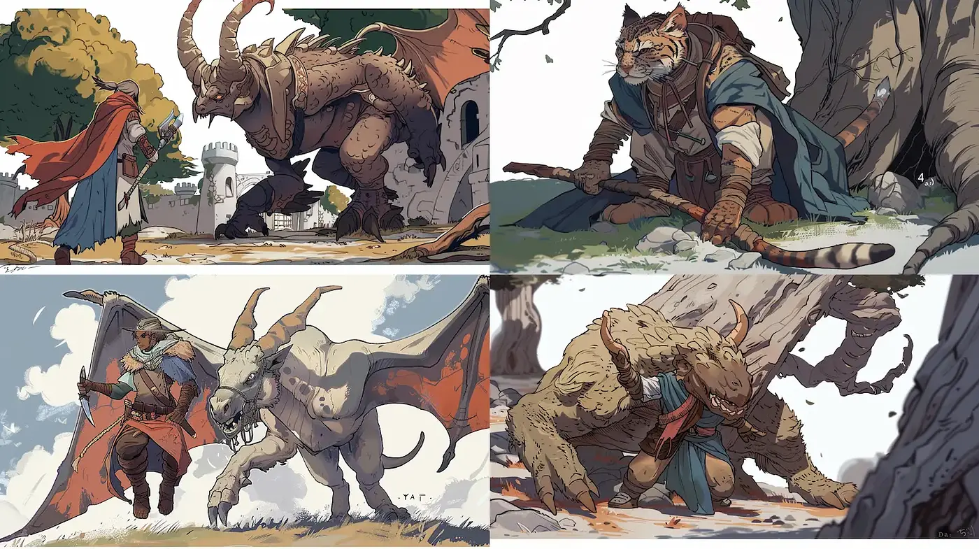 Dynamic Fantasy Narrative with a Bold, Graphic Aesthetic - Midjourney sref style