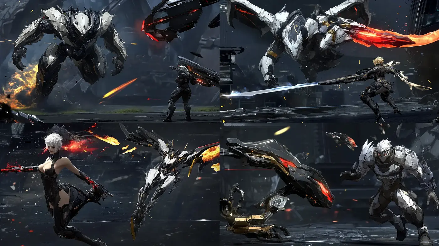 Futuristic Mech Combat Aesthetics in Dramatic Monochromatic Tones - Midjourney sref style
