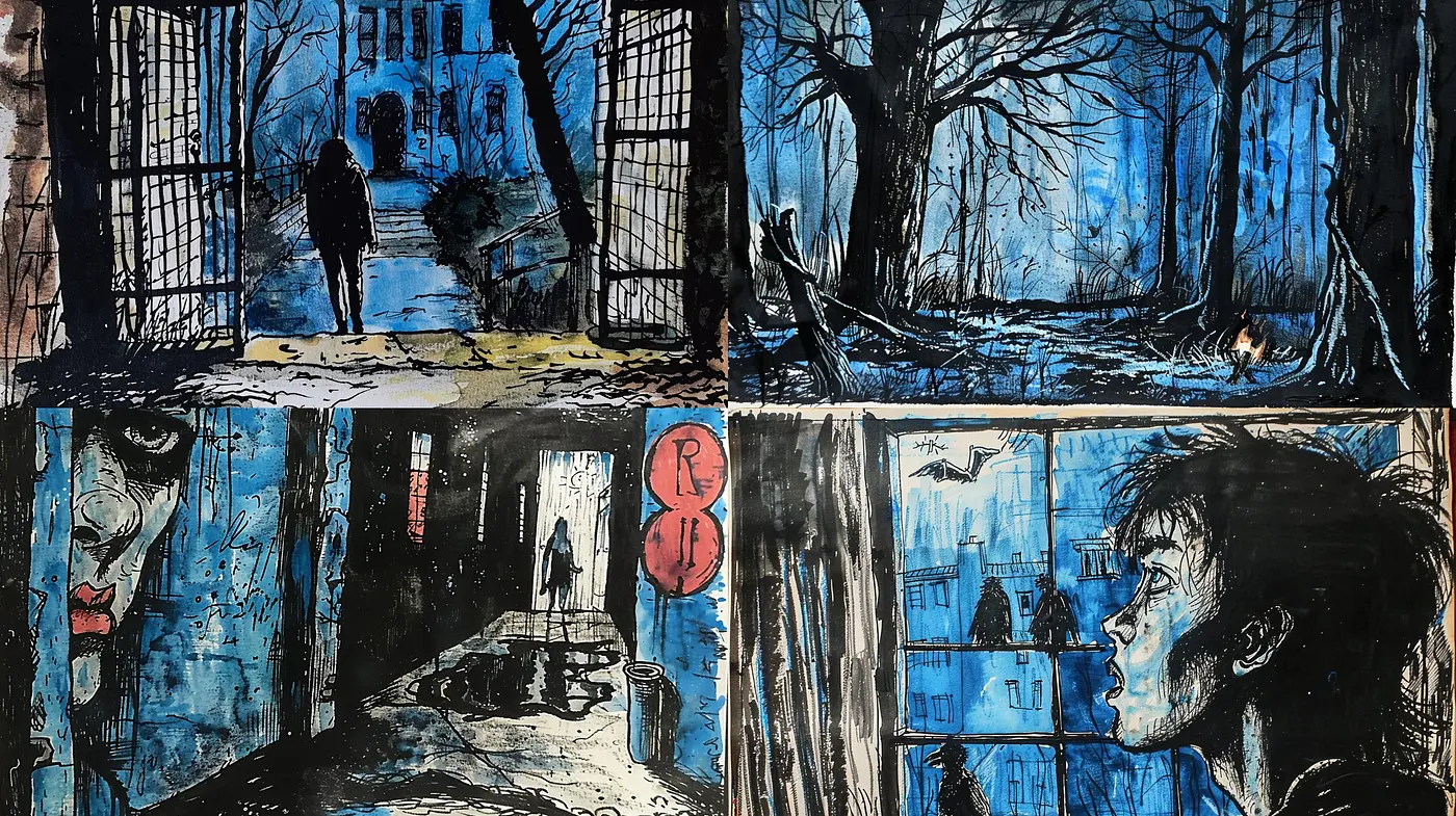 Nocturnal Blue Hues: An Exploration in Monochromatic Expressionism - Midjourney sref style
