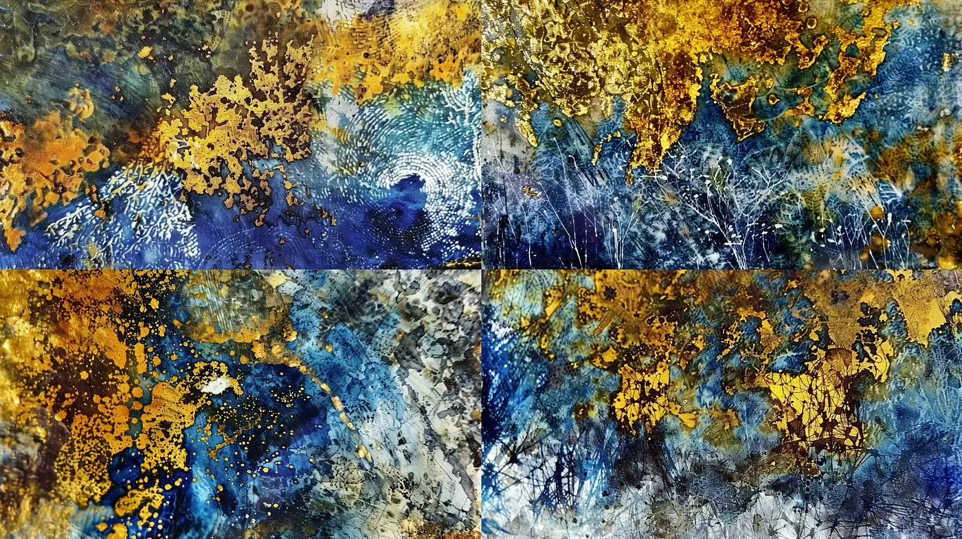 Abstract Expressionist Fusion with Textured Splatter Dynamics - Midjourney sref style