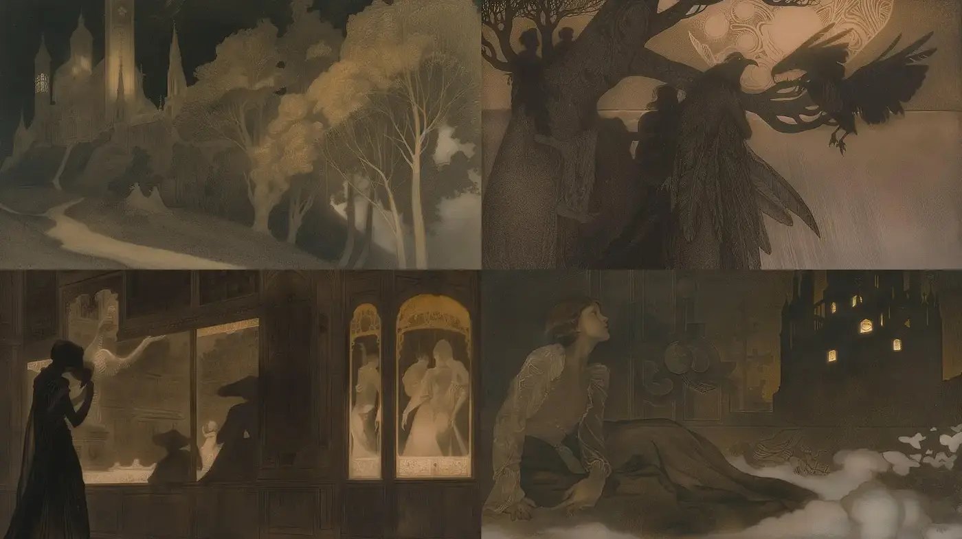 Ethereal Illustrations with Dreamlike Quality and a Touch of Art Nouveau - Midjourney sref style