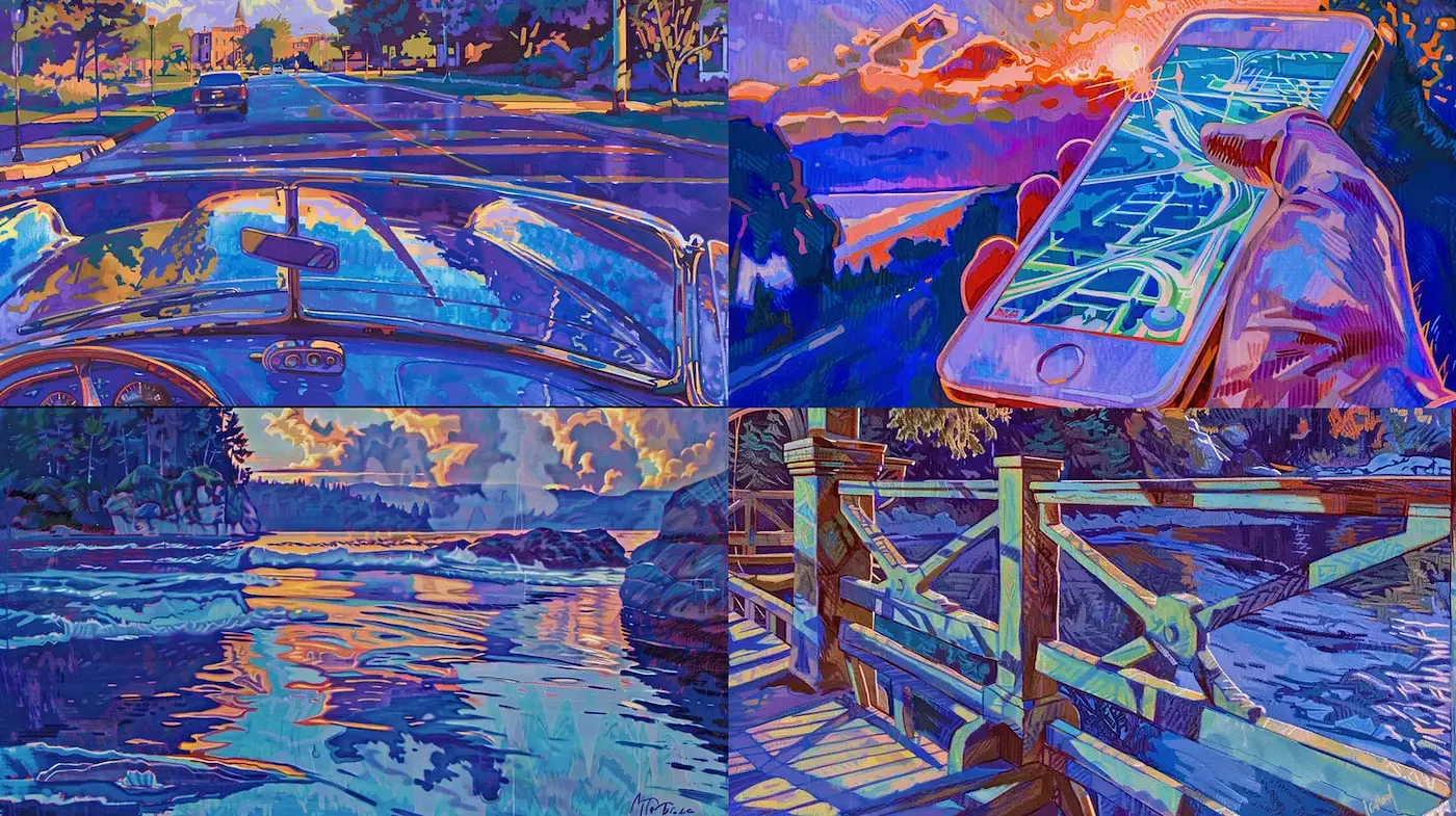 Expressive and Vibrant Contemporary Landscape Art with a Nostalgic Touch - Midjourney sref style