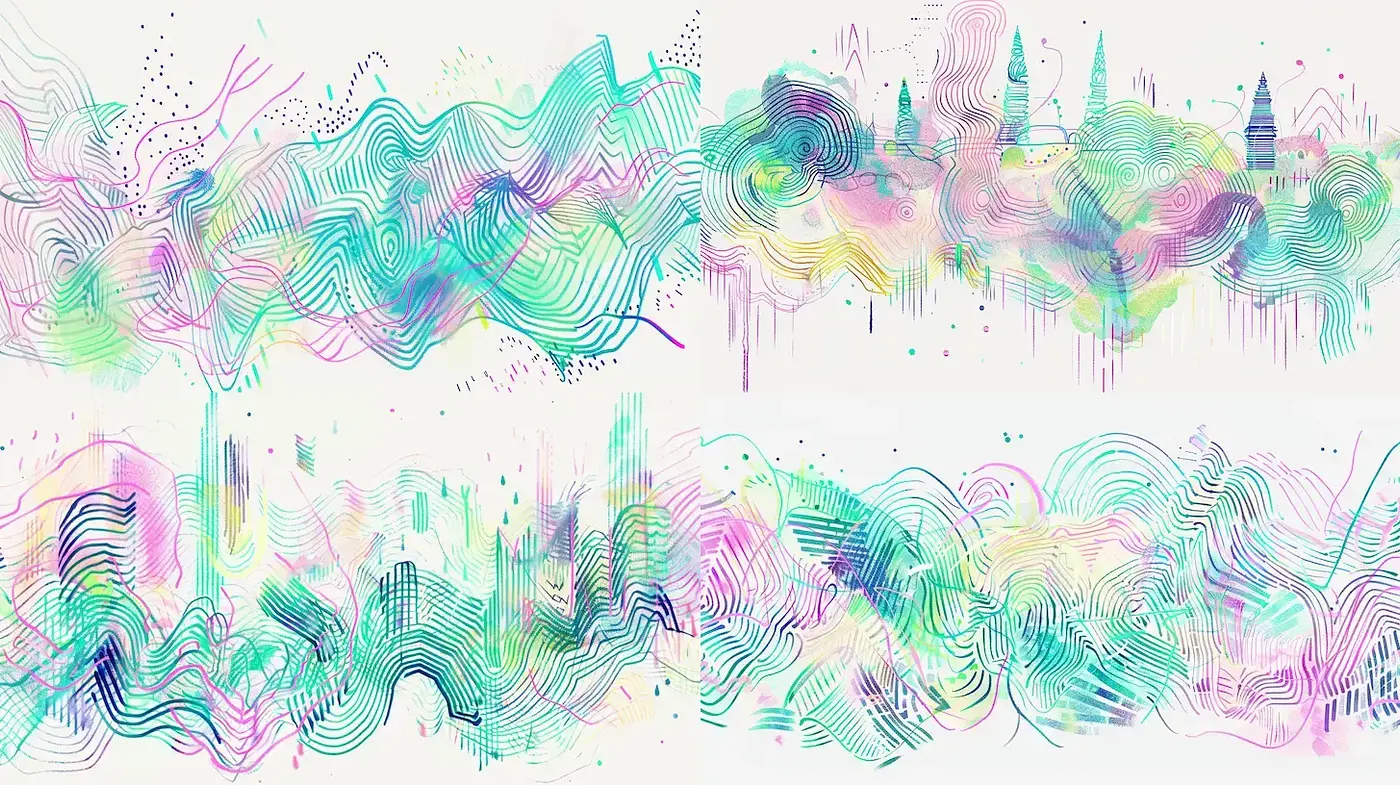 Whimsical Abstract Landscapes with Fluid Lines and Soft Colors - Midjourney sref style