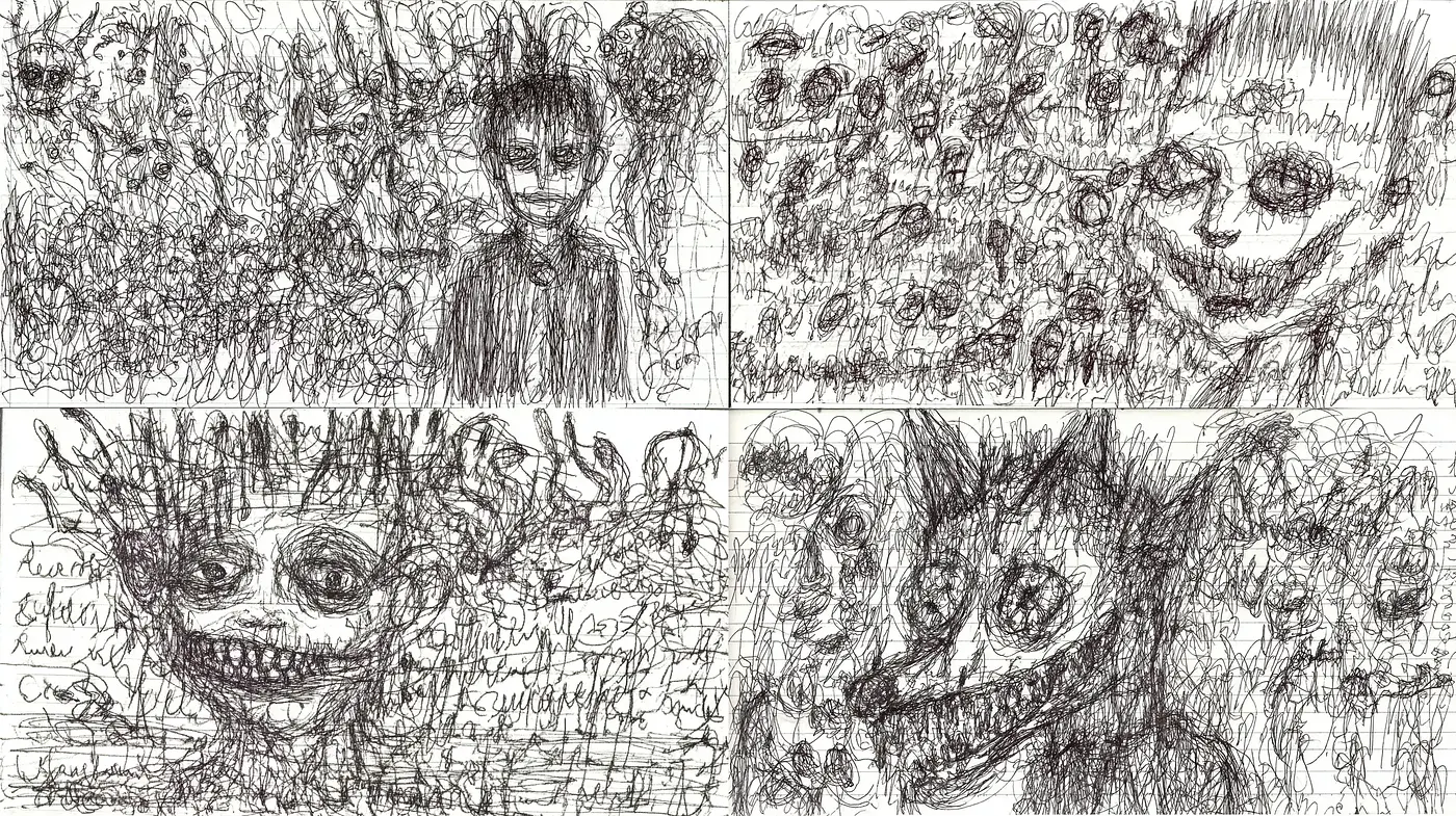 Chaotic Expressionism Merging Abstract and Dark Themes - Midjourney sref style