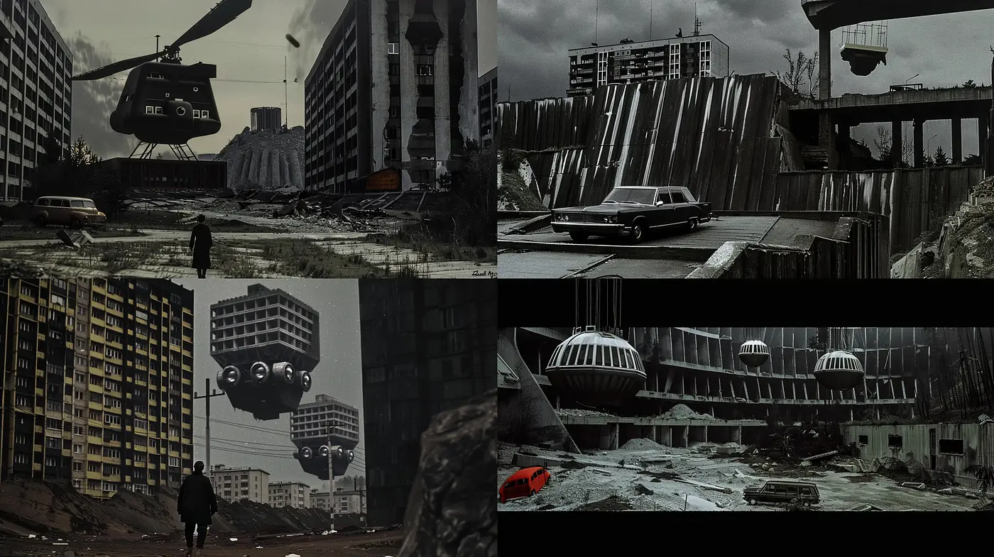 Dystopian Decay: A Post-Apocalyptic Vision in Monochrome and Rust - Midjourney sref style