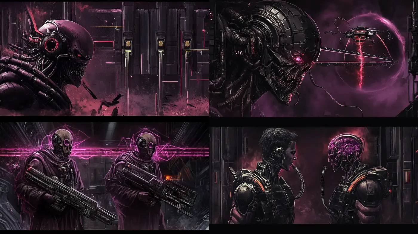 Futuristic Dystopian Elegy: A Dark Synthwave Ode to Sci-Fi - Midjourney sref style