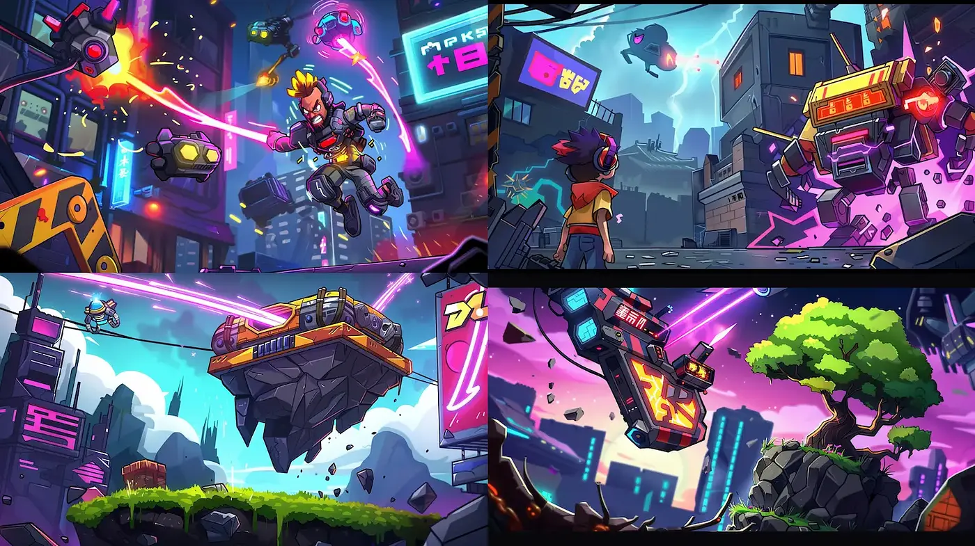 Futuristic Cyberpunk Aesthetic with Vibrant Action Elements - Midjourney sref style