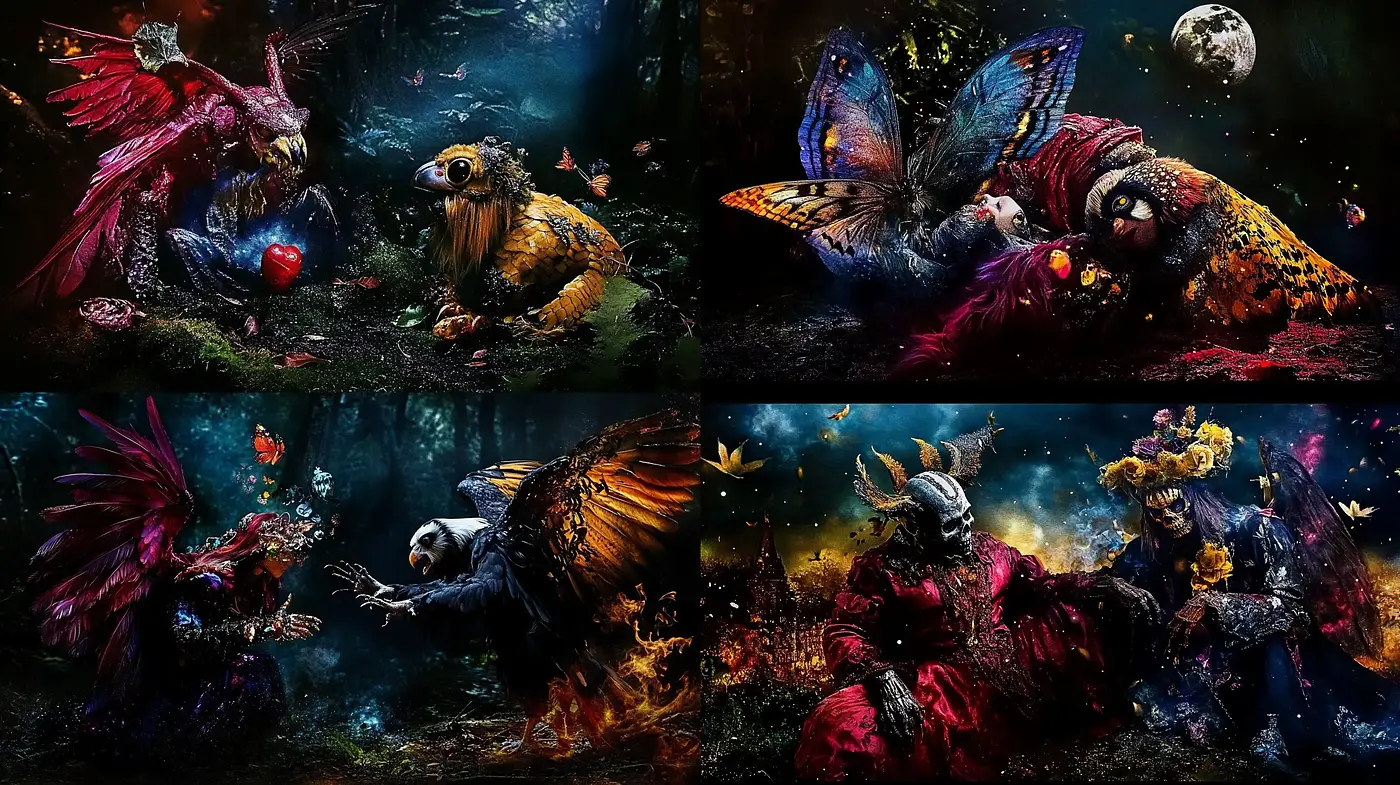 Surreal Fantasia: A Kaleidoscopic Dreamscape of Mythical Creatures - Midjourney sref style