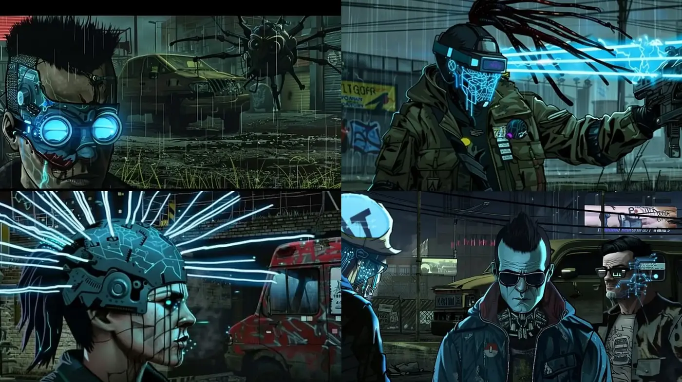 Cyberpunk Visual Echoes: Consistent Neon and Techno-futuristic Elements in Varied Contexts - Midjourney sref style