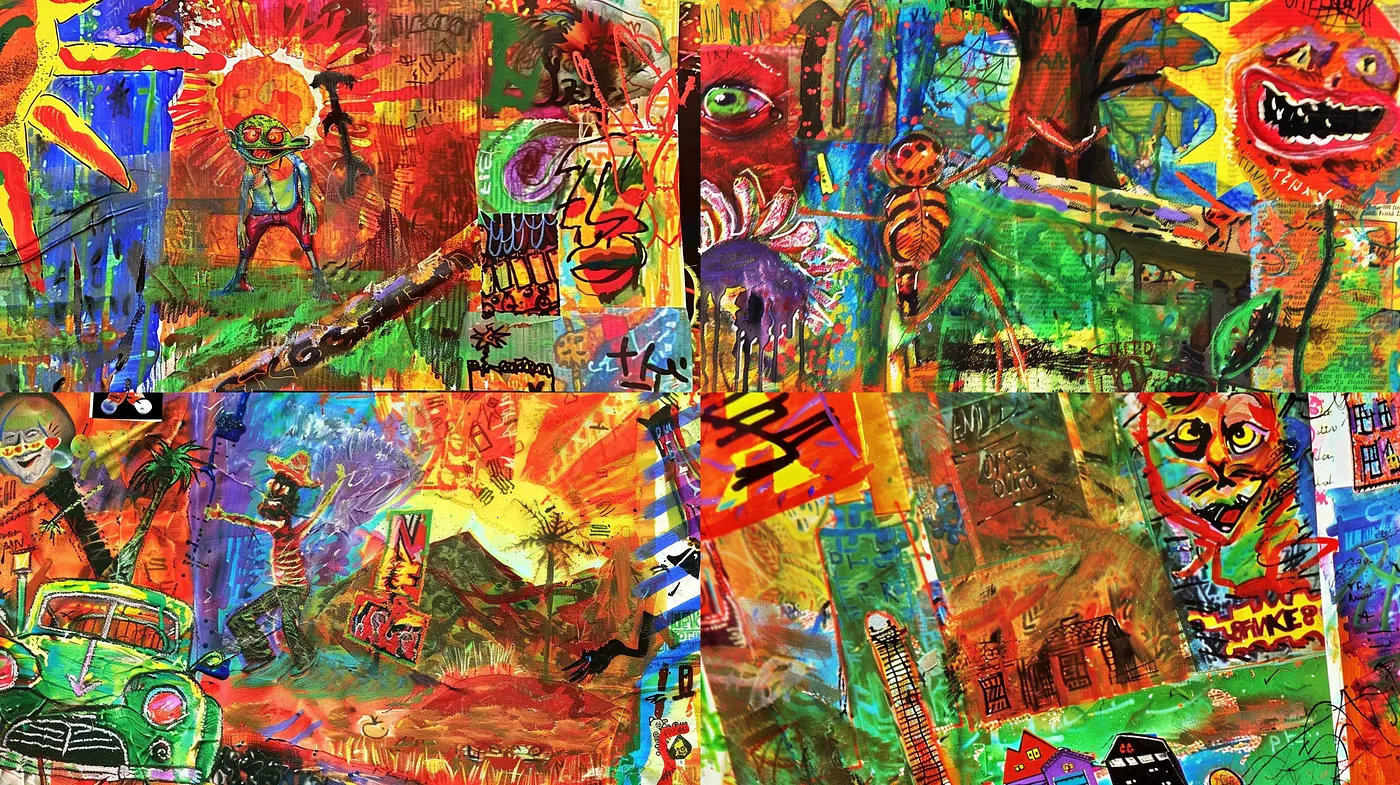 Eclectic Fusion of Vivid Expressionism and Surreal Graffiti - Midjourney sref style