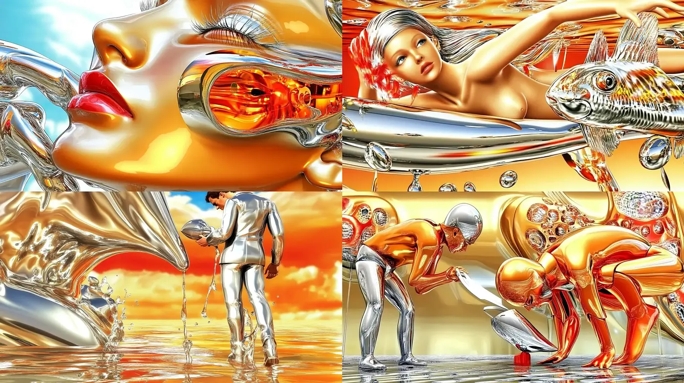 Lustrous Hyper-Realism: A Fusion of Chrome Brilliance and Vivid Imaginarium - Midjourney sref style
