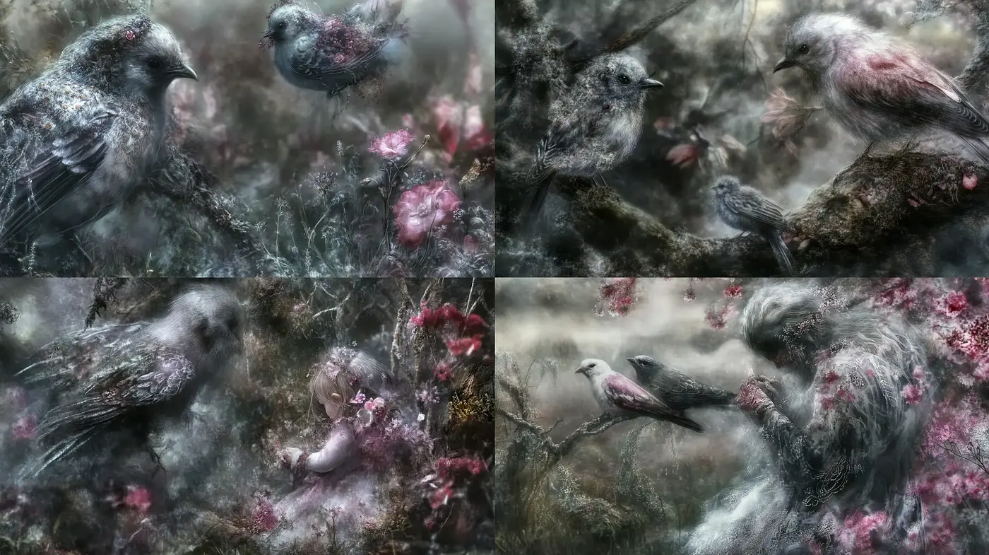 Ethereal Fauna in Misty Flora Dreamscape - Midjourney sref style