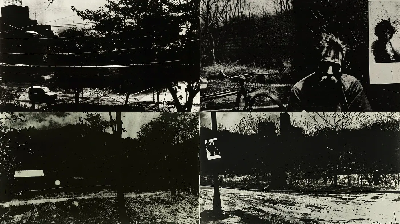 Monochromatic Silhouette Narrative in Textured Grayscale - Midjourney sref style