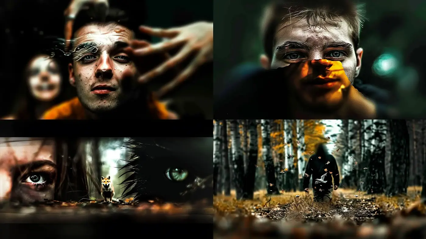 Eerie and Intense Emotional Gaze with Dark Cinematic Overtones - Midjourney sref style