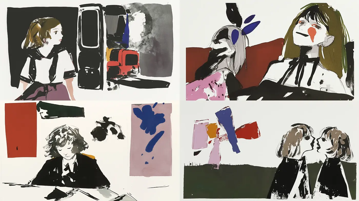 Expressionist Silhouette Fusion with Abstract Color Blocks - Midjourney sref style
