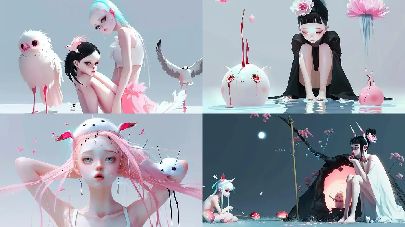 Ethereal Pastel Dreamscape with Surreal Elements - Midjourney sref style