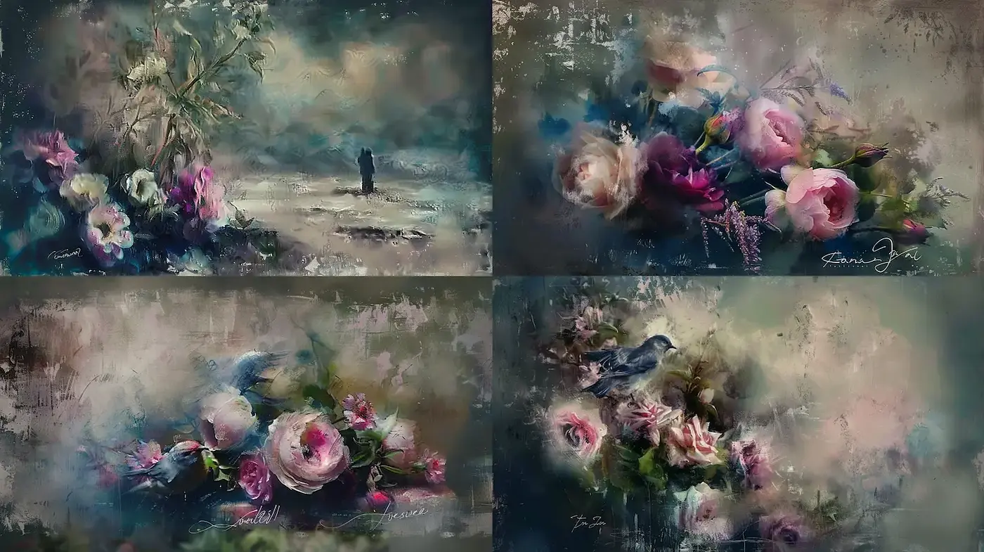 Romantic Impressionistic Floral and Landscape Imagery with Soft Textures - Midjourney sref style