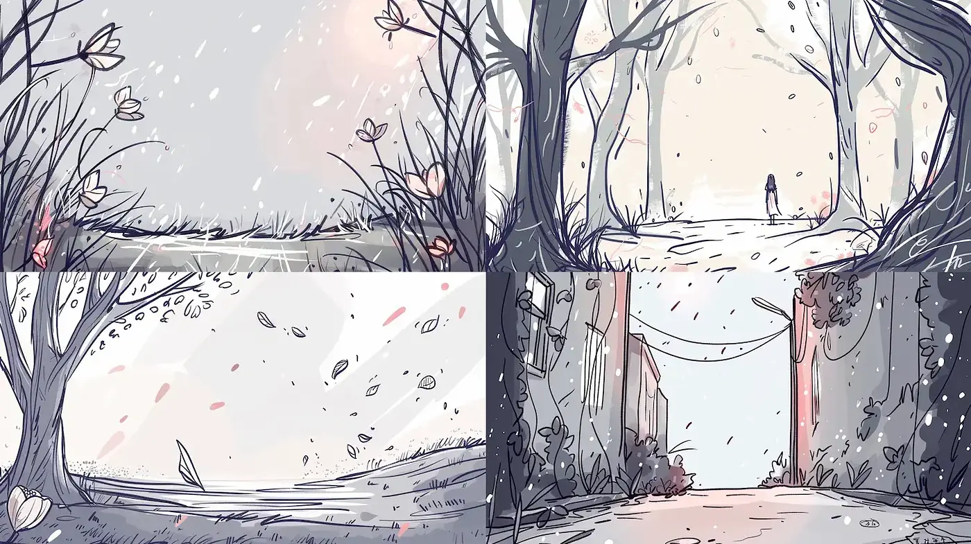 Whimsical Nature Sketches with a Watercolor Essence - Midjourney sref style