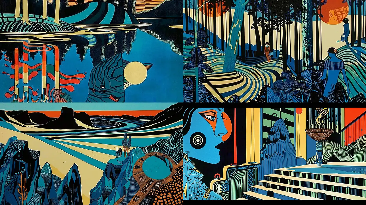 Abstract Expressionist Silhouettes and Geometries in Cinematic Noir - Midjourney sref style