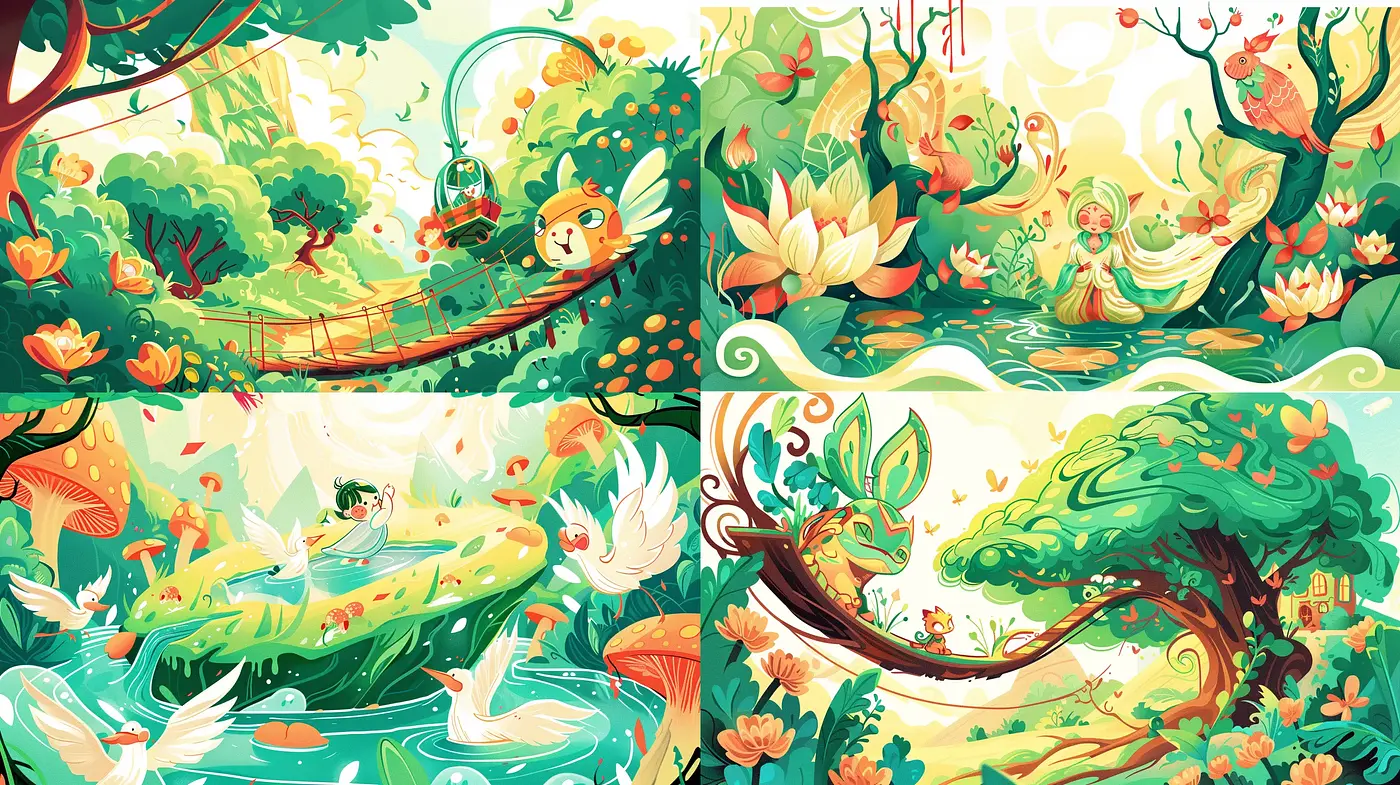 Enchanted Forest Whimsy: A Dance of Vivid Hues and Fantasy - Midjourney sref style