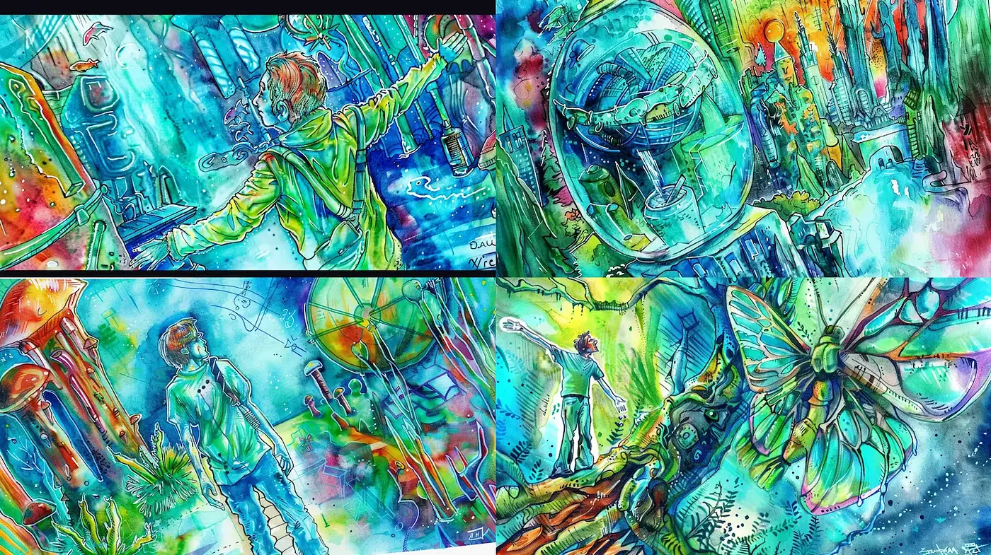 Vibrant, whimsical illustrations with a surreal quality - Midjourney sref style