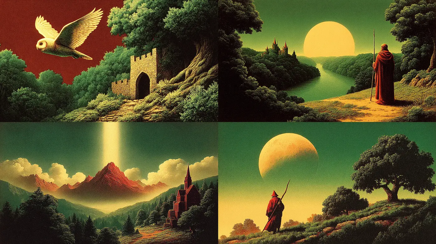 A Harmonious Blend of Nature and Mysticism in Dreamlike Landscapes - Midjourney sref style