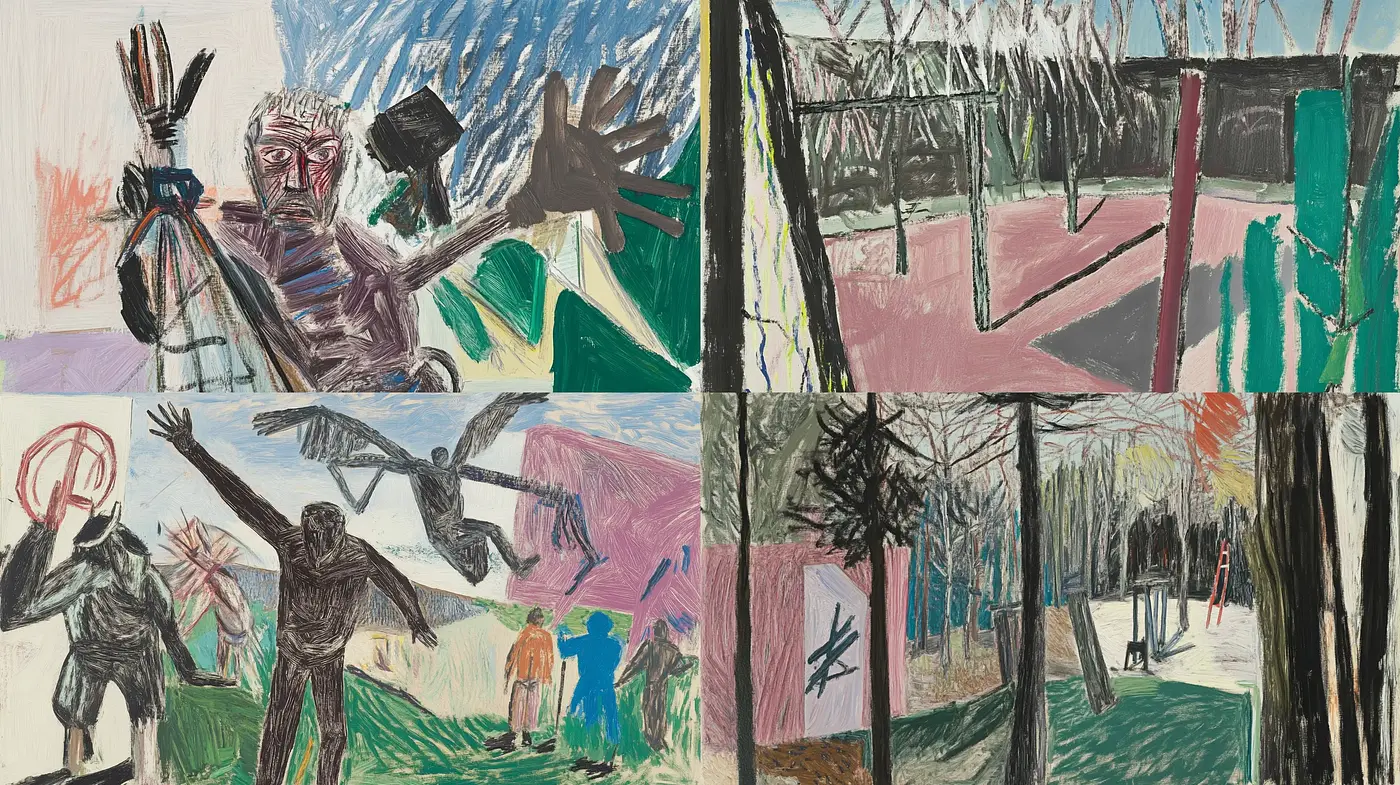 Expressive Brushwork and Bold Contouring in Vivid Natural Tableaus - Midjourney sref style