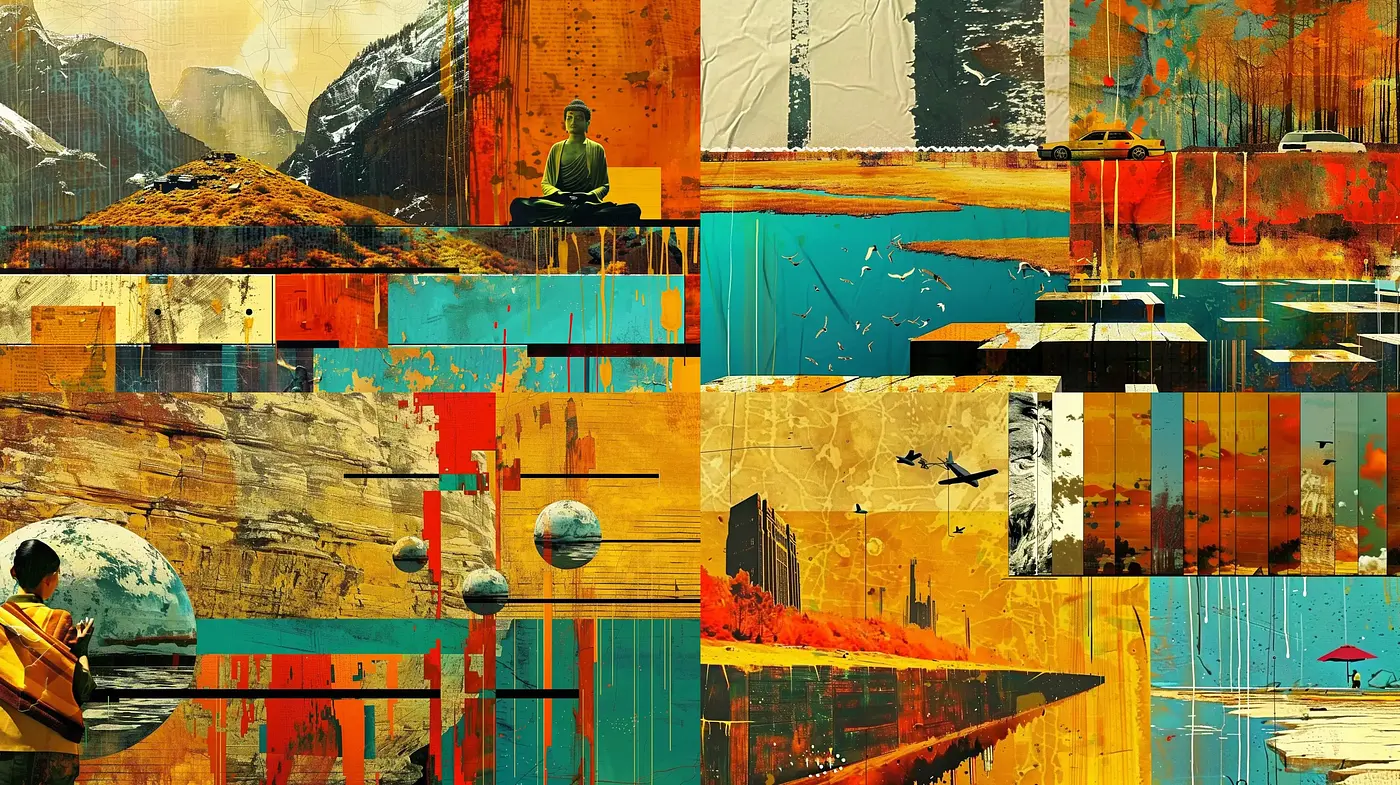 Abstract Geometric Symphony with Earthy Tones and Textural Vibrancy - Midjourney sref style
