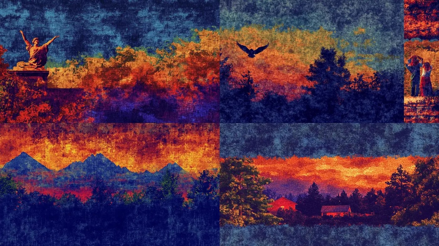 Autumnal Twilight Hues with Textured Impressionistic Overlay - Midjourney sref style