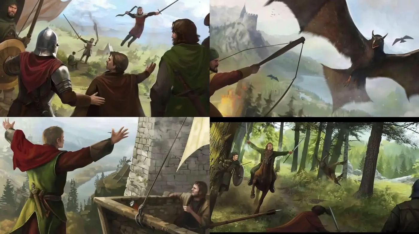 Enchanted Realms of Mythical Adventures: A Timeless Epic in Brushstrokes - Midjourney sref style