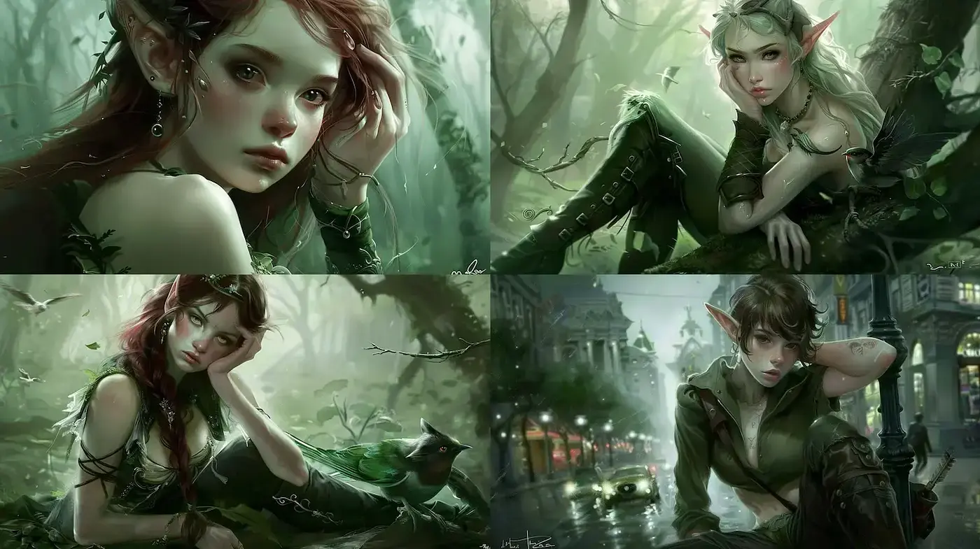 Ethereal fantasy portraits with a serene woodland ambiance - Midjourney sref style