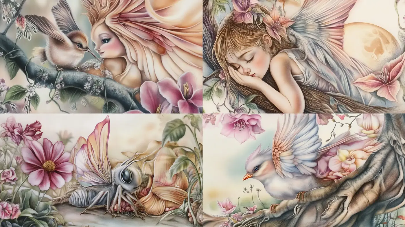 Enchanted Whimsical Dreamscape with Ethereal Nature Motifs - Midjourney sref style